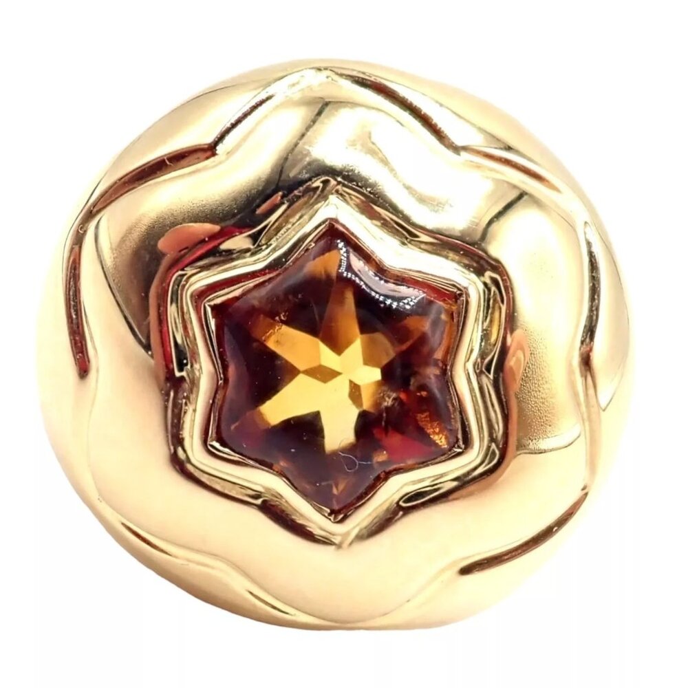 Authentic Bulgari Bvlgari 18k Yellow Gold Star Of David Shape Citrine Bombe Ring